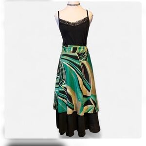 Elegant Green and Gold Wrap Skirt